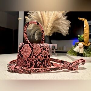 Chic Pink Snake Print Mini Handbag